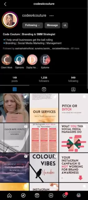 Code4Couture's Instagram Bio