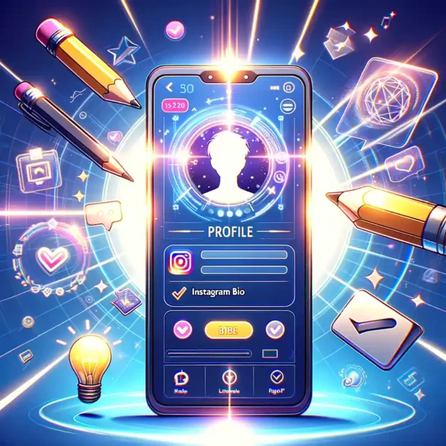 illustration symbolizing 'Mastering Instagram Bio'. The image features a sleek, modern smartphone displaying an Instagram profile page